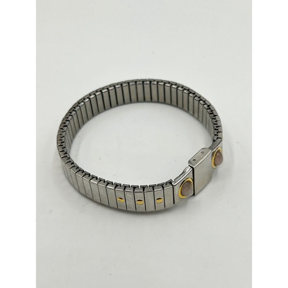 Vintage Stainless Steel Stretch Bracelet Gold & Pink Quartz Accents One Size - Picture 5 of 7